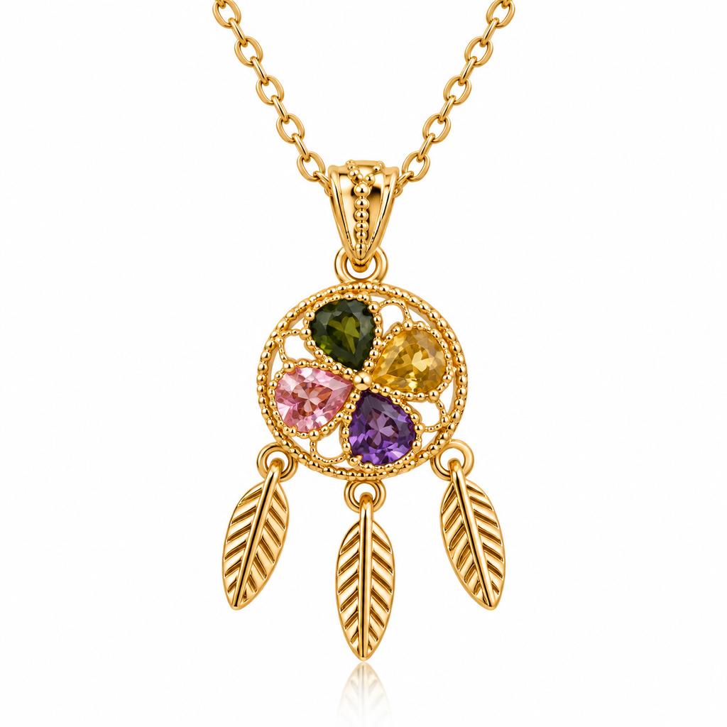 Dream in Color Crystal Dreamcatcher Pendant Necklace