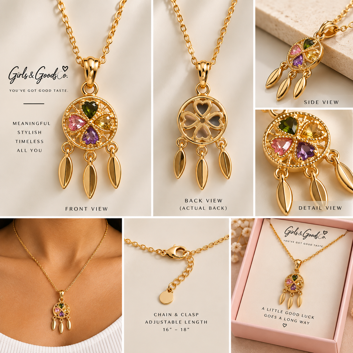 Dream in Color Crystal Dreamcatcher Pendant Necklace