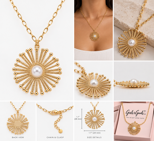 Golden Hour Pearl Sunburst Necklace