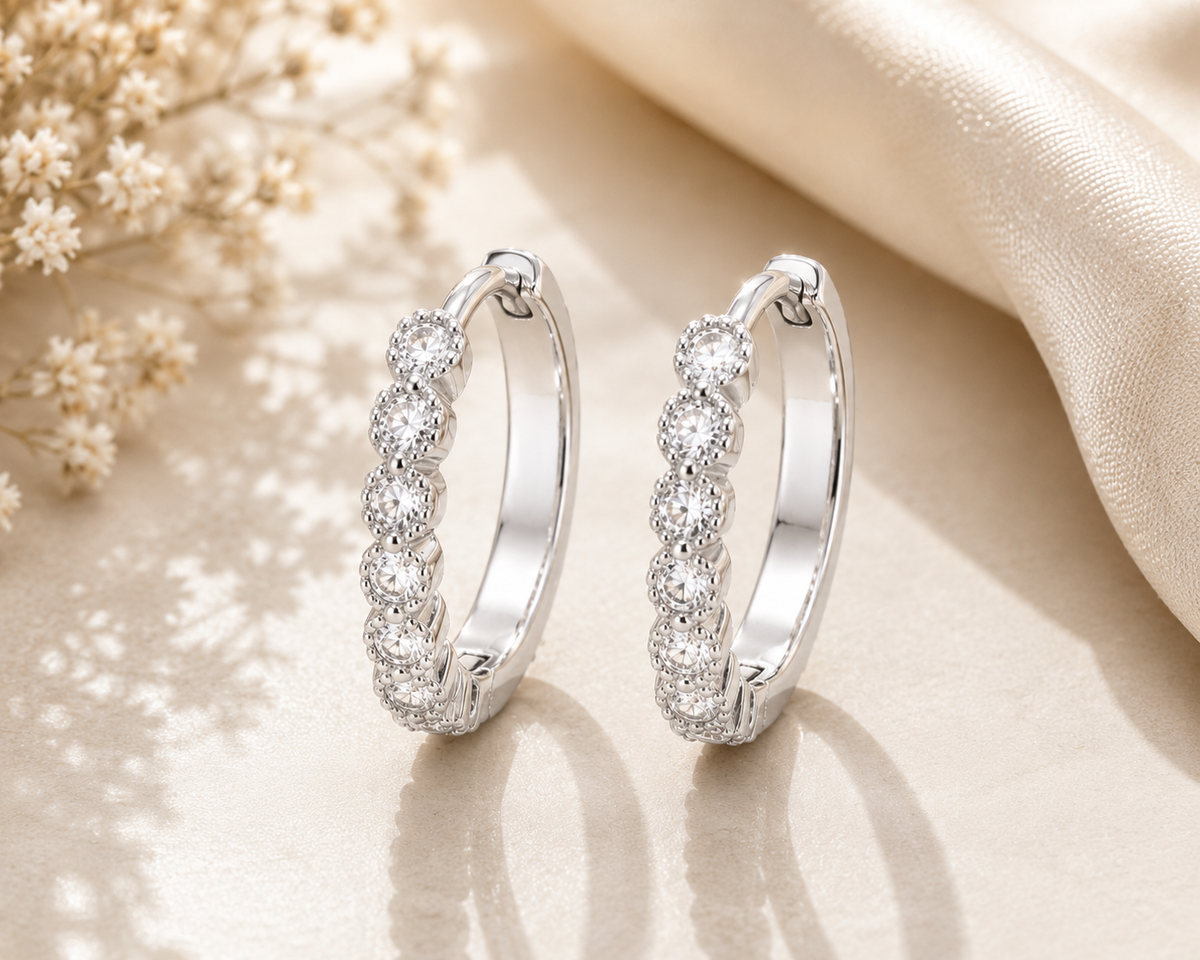 Everyday Sparkle Sterling Silver Hoops