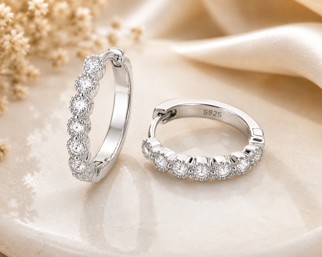 Everyday Sparkle Sterling Silver Hoops